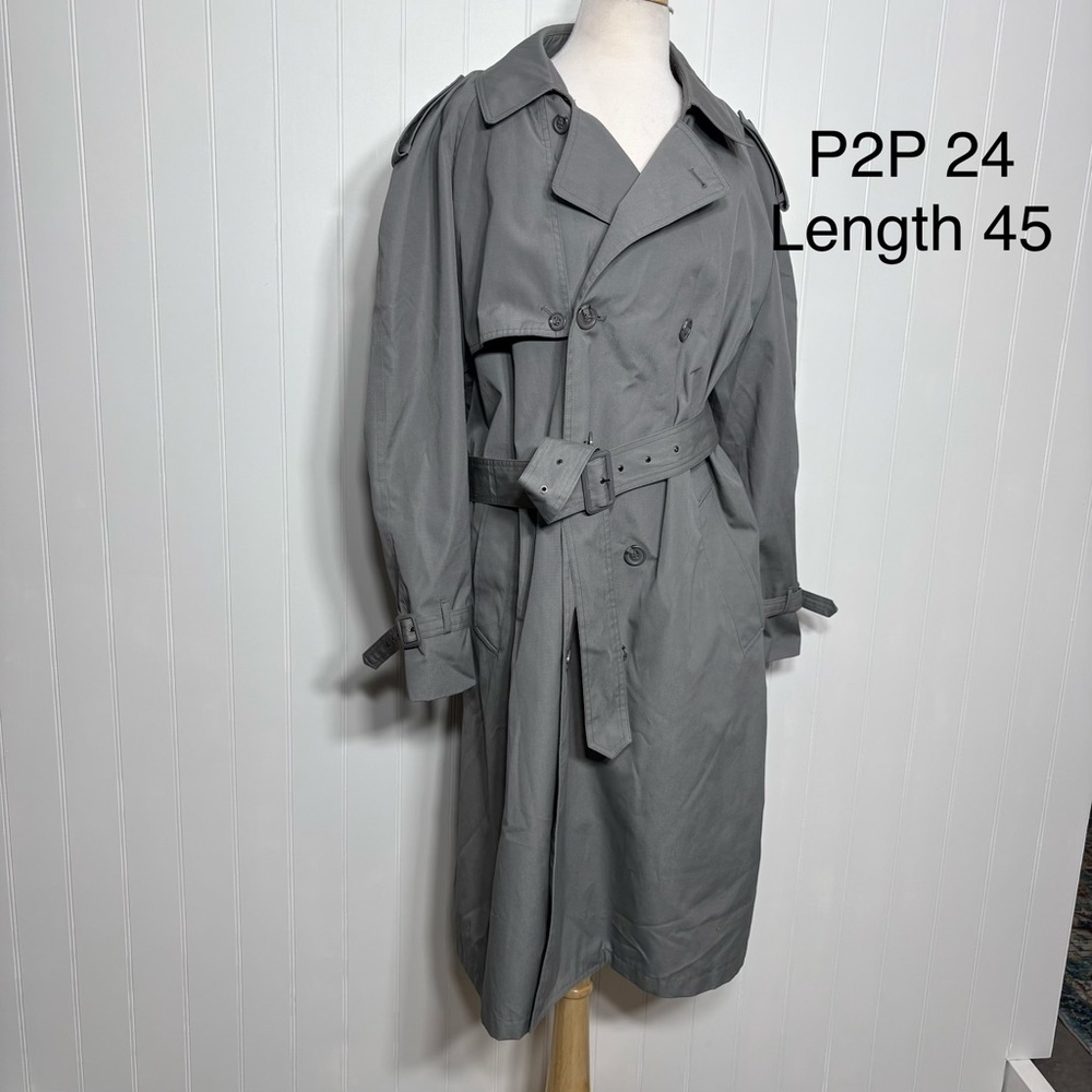 Vintage Moores Grey Trench Coat Belted XL Classic Minimalist Timeless Outerwear - Picture 2 of 7